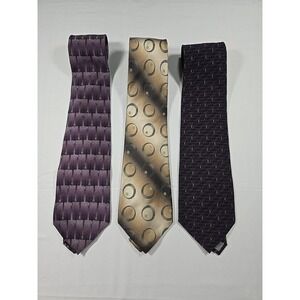 Lot Of 3 Cezani Stripe Geometric 100% Silk Men's Ties Purple Tan  Black